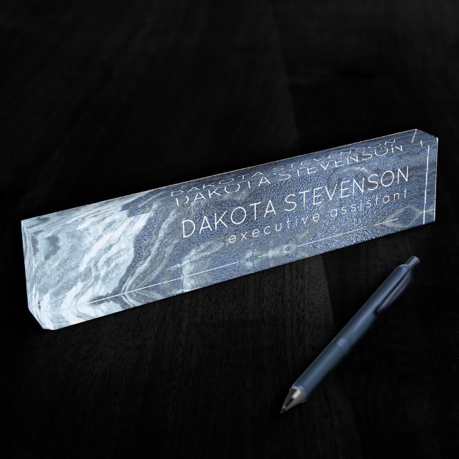 Crystallised Blue Agate | Dusty Slate Marbled Ston Nameplate (Creator Uploaded)