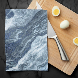 Crystallised Blue Agate Dusty Slate Marbled Ston Tea Towel