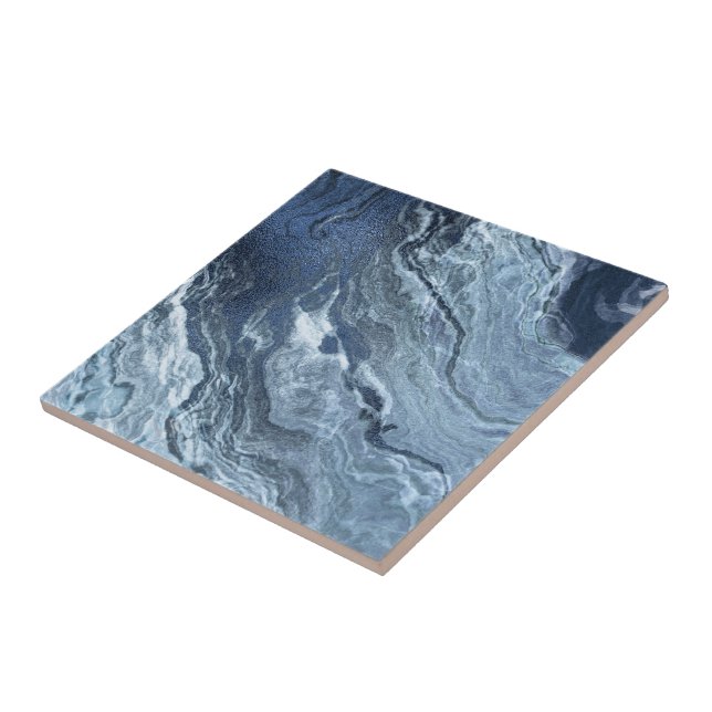 Crystallised Blue Agate | Dusty Slate Marbled Ston Tile (Side)