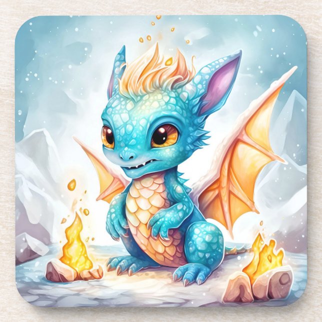 Crystallised Cute Baby Blue Dragon-68799 Coaster (Front)