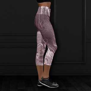 Crystallised Mauve Agate   Dusty Rose Pink Marble Capri Leggings