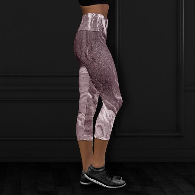 Crystallised Mauve Agate | Dusty Rose Pink Marble Capri Leggings (Creator Uploaded)