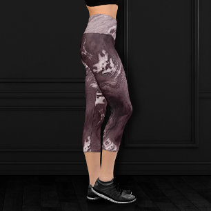 Crystallised Mauve Agate   Dusty Rose Pink Marble Capri Leggings
