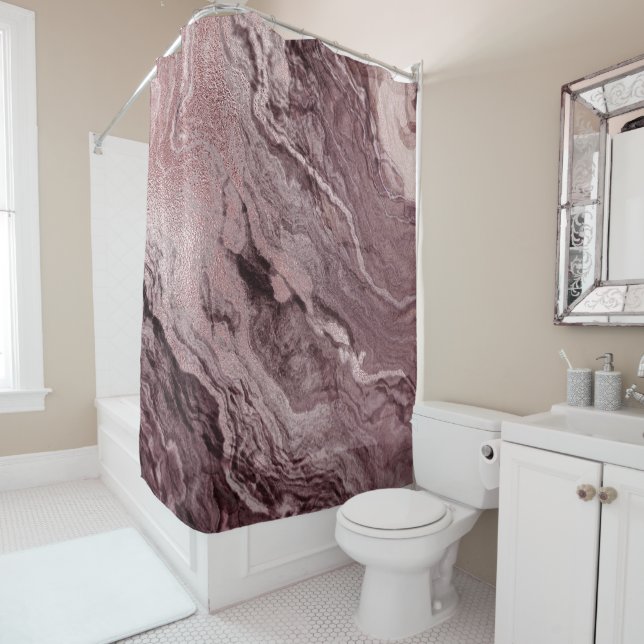 Crystallised Mauve Agate | Dusty Rose Pink Marble Shower Curtain (In Situ)