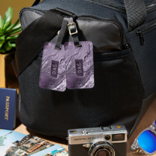 Crystallised Purple Agate   Moody Marbled Monogram Luggage Tag