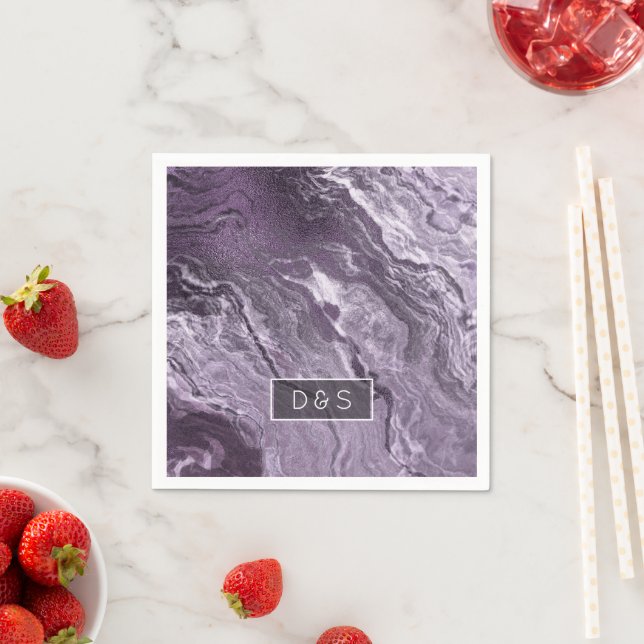 Crystallised Purple Agate | Moody Marbled Monogram Napkin (Insitu)
