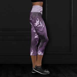 Crystallised Purple Agate   Moody Marbled Stone Capri Leggings
