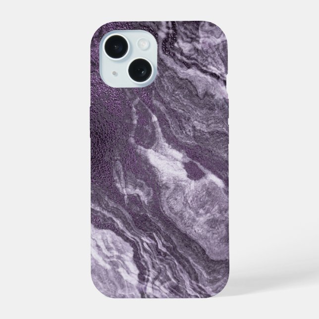 Crystallised Purple Agate | Moody Marbled Stone iPhone 15 Case (Back)