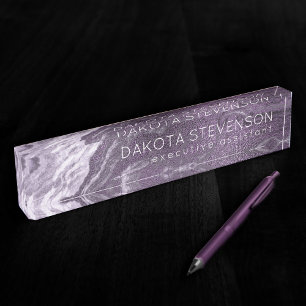 Crystallised Purple Agate   Moody Marbled Stone Nameplate