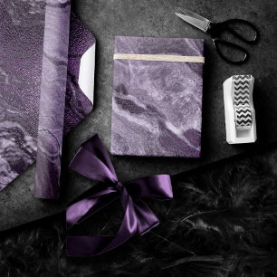 Crystallised Purple Agate   Moody Marbled Stone Wrapping Paper