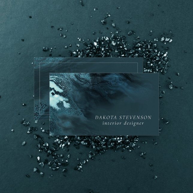 Crystallised Teal Agate | Dark Aqua Marbled Stone Business Card (Creator Uploaded)