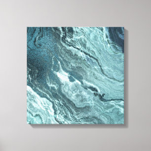 Crystallised Teal Agate   Dark Aqua Marbled Stone Canvas Print
