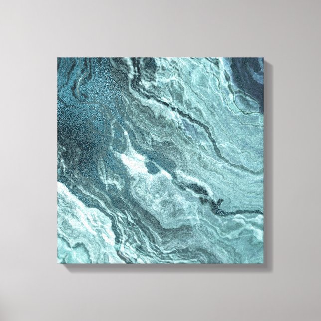Crystallised Teal Agate | Dark Aqua Marbled Stone Canvas Print (Front)