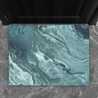Crystallised Teal Agate | Dark Aqua Marbled Stone Doormat