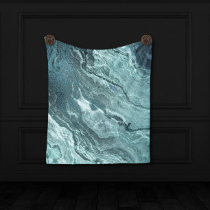 Crystallised Teal Agate   Dark Aqua Marbled Stone Fleece Blanket