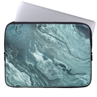Crystallised Teal Agate | Dark Aqua Marbled Stone Laptop Sleeve