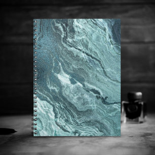 Crystallised Teal Agate Dark Aqua Marbled Stone Notebook