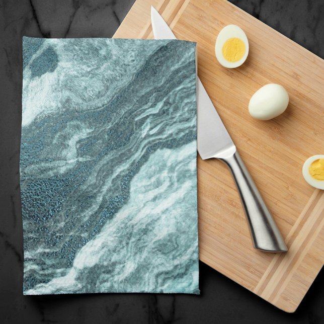 Crystallised Teal Agate | Dark Aqua Marbled Stone Tea Towel (Creator Uploaded)