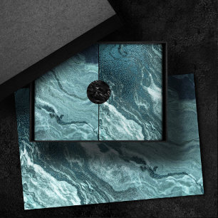 Crystallised Teal Agate   Dark Aqua Marbled Stone Tissue Paper