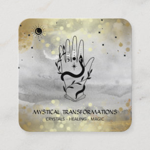 *~* Crystals Boho Hand Snake Moon Magic Grey Square Business Card