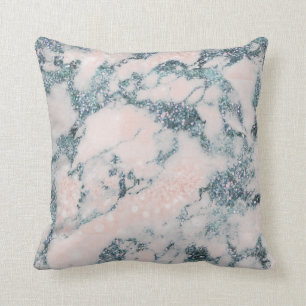 Crystals Glitter Peach White Blue Marble Cushion
