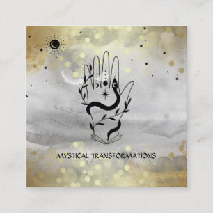 *~* Crystals Hand Snake Moon Magic Boho Gray Square Business Card