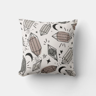 Crystals, Moon, Stars, Overlapping Design. Cushion