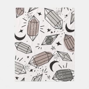 Crystals, Moon, Stars, Overlapping Design. Fleece Blanket