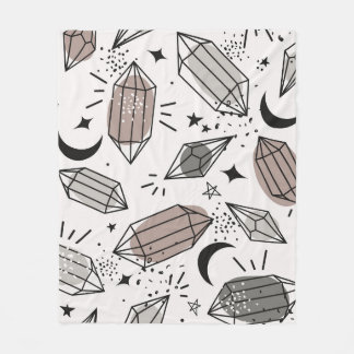 Crystals, Moon, Stars, Overlapping Design. Fleece Blanket