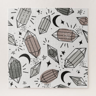 Crystals, Moon, Stars, Overlapping Design. Jigsaw Puzzle