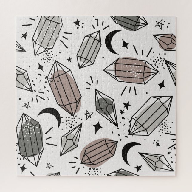 Crystals, Moon, Stars, Overlapping Design. Jigsaw Puzzle (Vertical)