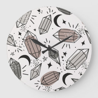 Crystals, Moon, Stars, Overlapping Design. Large Clock