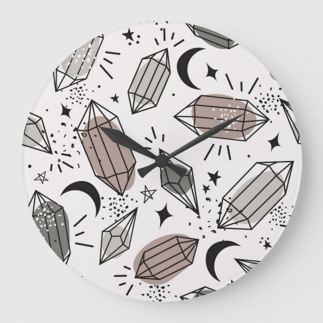 Crystals, Moon, Stars, Overlapping Design. Large Clock (Front)