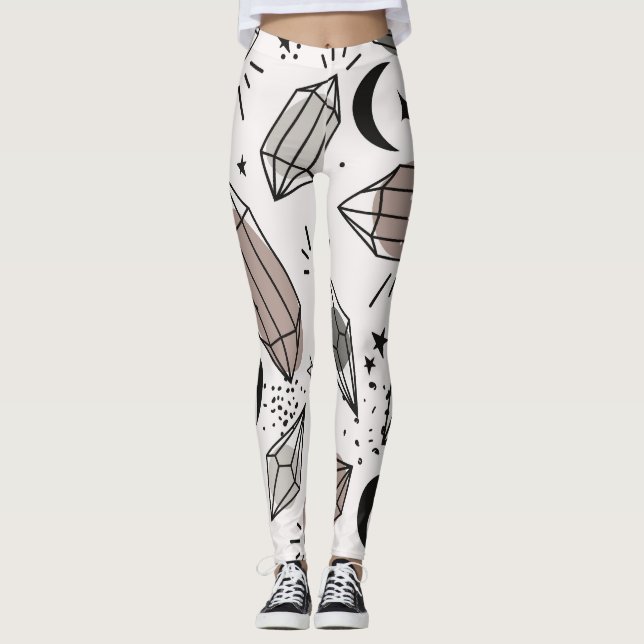 Crystals, Moon, Stars, Overlapping Design. Leggings (Front)