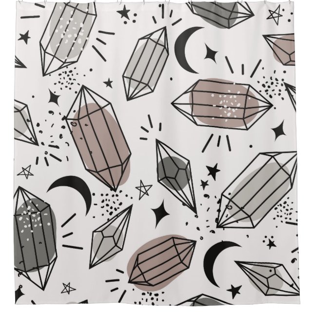 Crystals, Moon, Stars, Overlapping Design. Shower Curtain (Front)