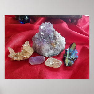 Crystals on Red Satin Still Life Photography Poster