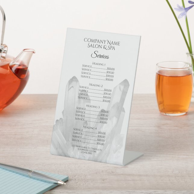 Crystals Spa Salon Services Menu Pedestal Sign (In SItu)