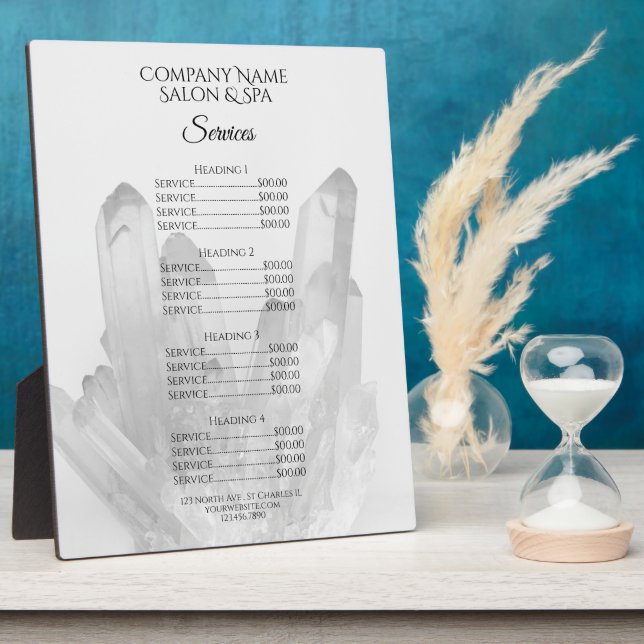 Crystals Spa Salon Services Menu Plaque (Side)