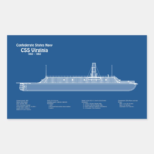 CSS Virginia - Ship Blueprint Plans ABD Rectangular Sticker (Front)
