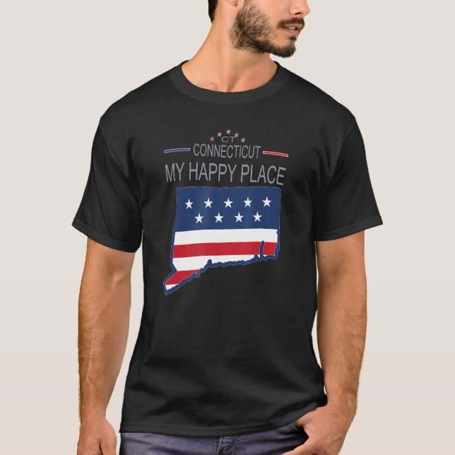 CT Connecticut My Happy Place  USA States Flag Map T-Shirt (Front)