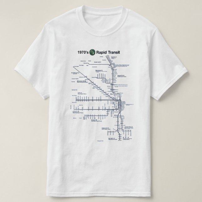 CTA "L" Rapid Transit 1970s Map Chicago, Illinois  T-Shirt (Design Front)