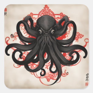 Cthulhu Asian Ink Painting Square Sticker