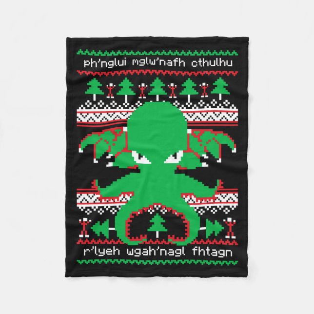 Cthulhu Cultist Christmas Cthulhu Ugly Christmas S Fleece Blanket (Front)