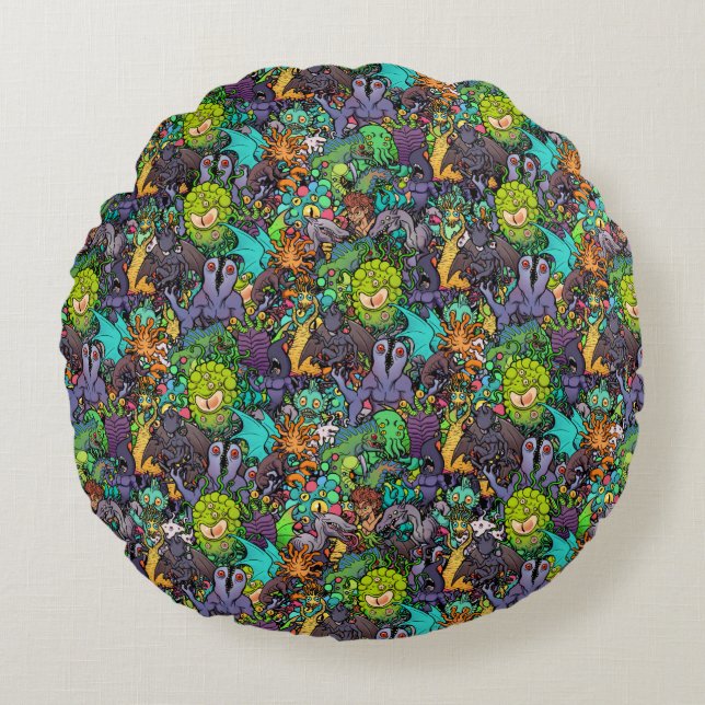 Cthulhu Lovecraft Mythos Chibi Bestiary Round Cushion (Front)