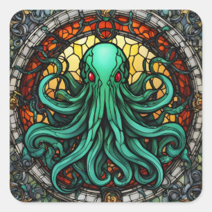 Cthulhu Stained Glass Square Sticker