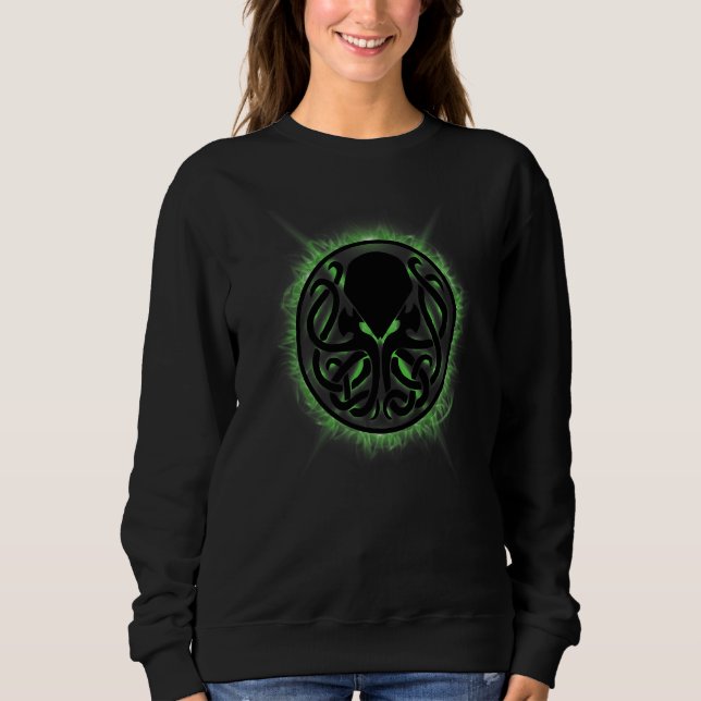 Cthulhu Steampunk Kraken Green Flames Sweatshirt (Front)