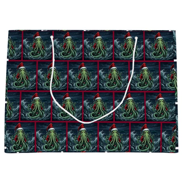 Cthulhu Yuletide Reign Horror Christmas Large Gift Bag (Front)
