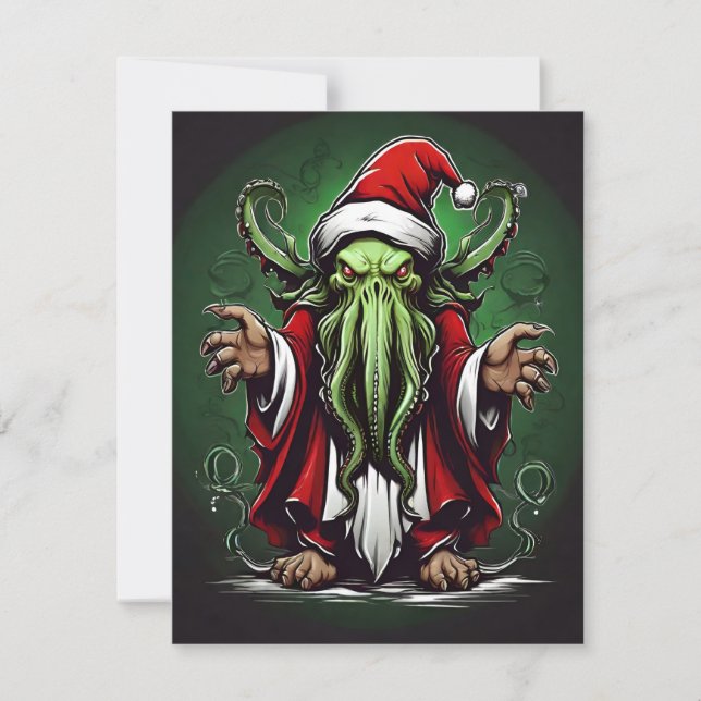 Cthulhu's Yuletide Reign: A Terrifying Christmas Holiday Card (Front)