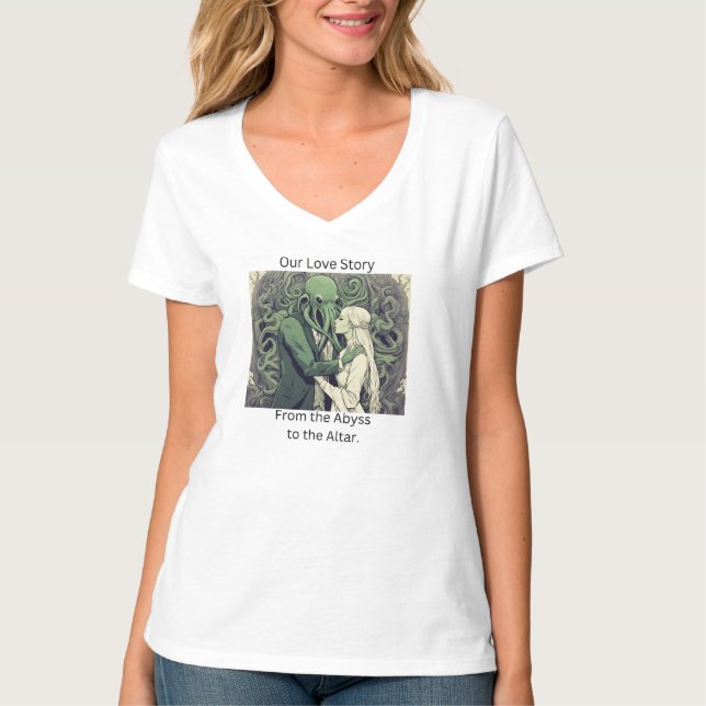 Cthulu and His Bride Lovecraftian Women's V-Neck T T-Shirt (Front)