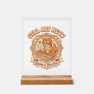 Ctrl Alt Meow Cat Gamer Tech Vintage Vector Art Sh Acrylic Sign